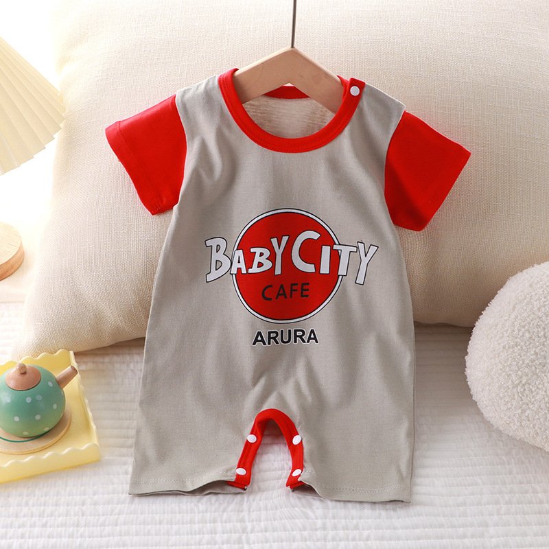 New summer clothing new baby cotton short sleeve thin open crawl suit baby onesie clothes