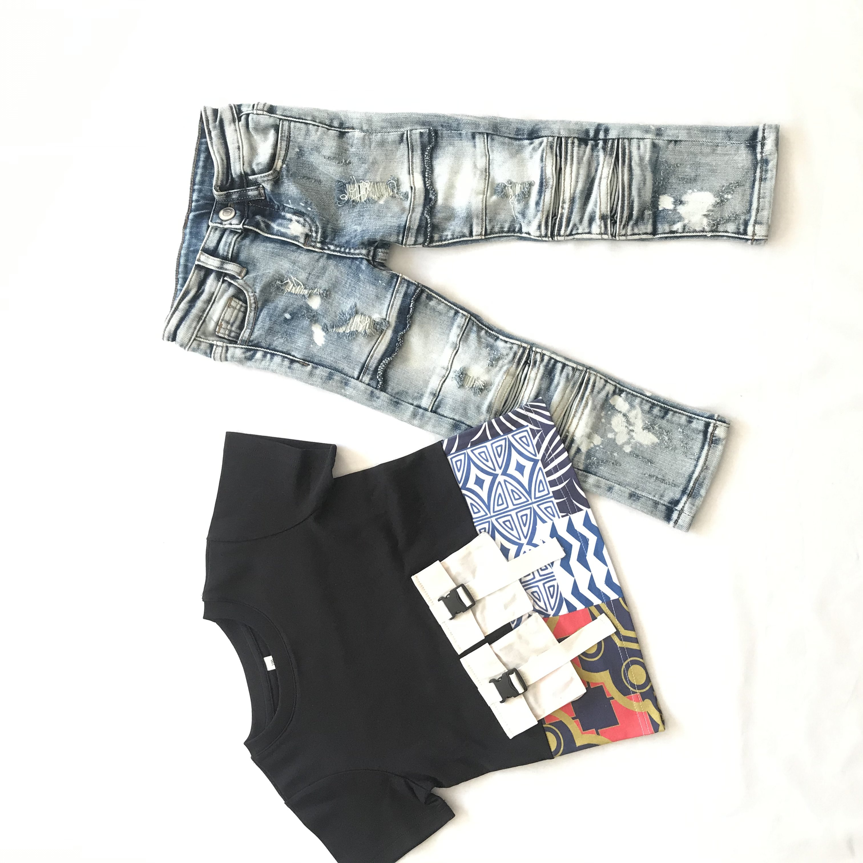 Custom Logo Puff Print Children Baby Clothing Sets Boys Hoodies Kids Jeans Suit Stacked Denim Pants 2 Piece Set