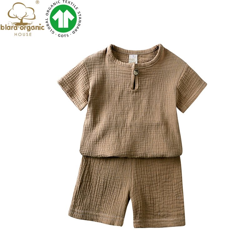 2024 High Quality Summer Shirts and Pants Clothes Kids Baby Boy Clothing Boys 2-Piece Set Organic Cotton Muslin Clothes