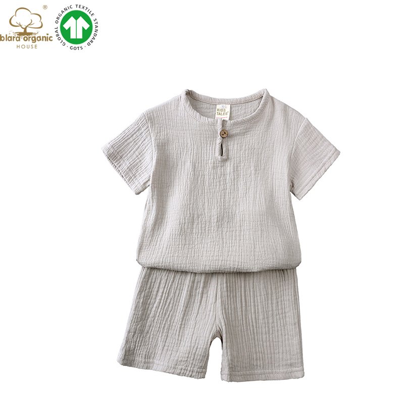 2024 High Quality Summer Shirts and Pants Clothes Kids Baby Boy Clothing Boys 2-Piece Set Organic Cotton Muslin Clothes