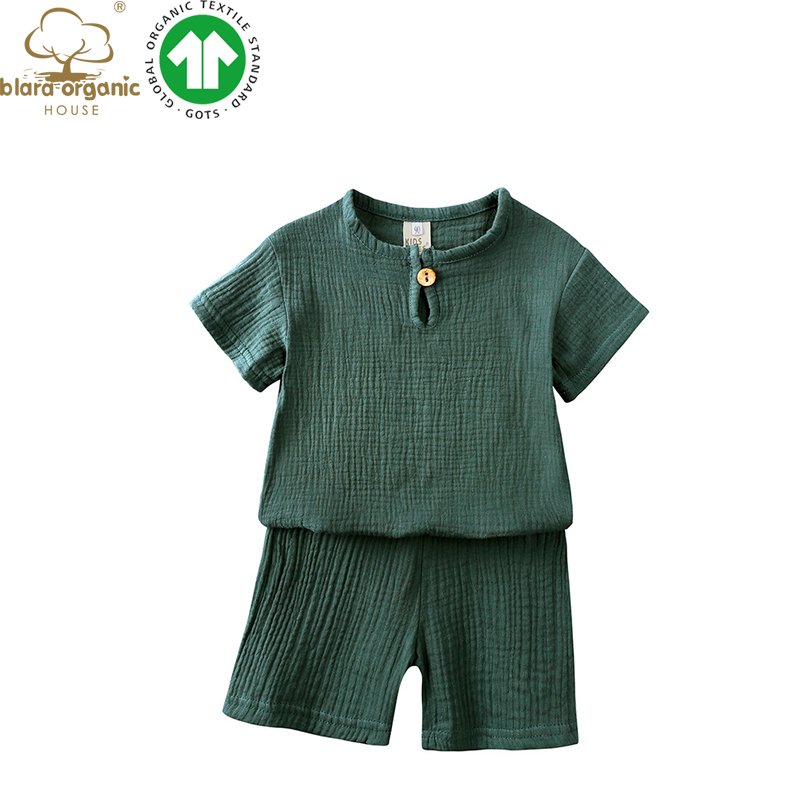 2024 High Quality Summer Shirts and Pants Clothes Kids Baby Boy Clothing Boys 2-Piece Set Organic Cotton Muslin Clothes