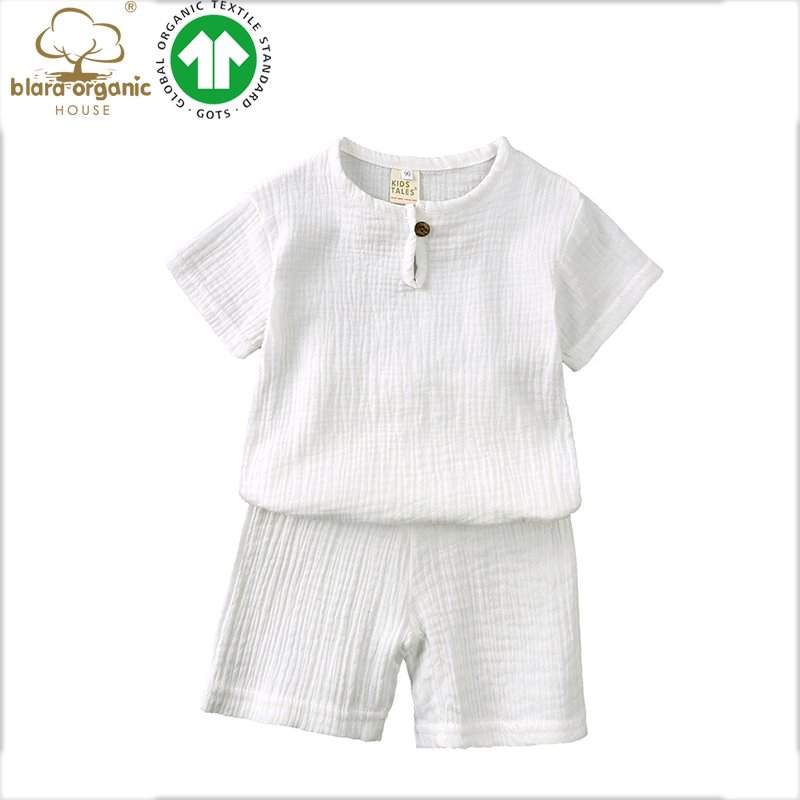 2024 High Quality Summer Shirts and Pants Clothes Kids Baby Boy Clothing Boys 2-Piece Set Organic Cotton Muslin Clothes