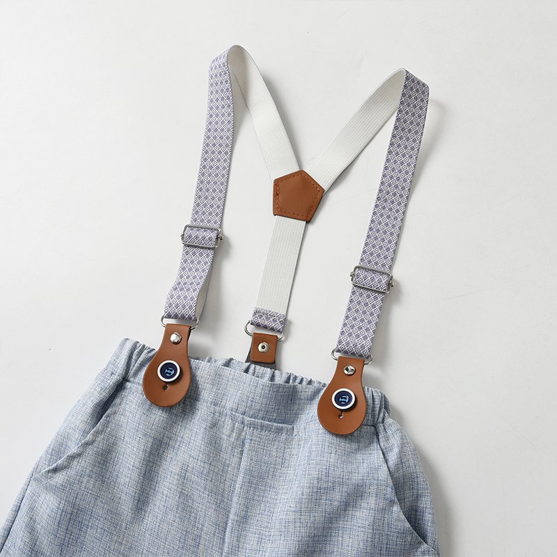 New Baby Boy Clothing Sets Light Blue Gentleman Outfits Bowtie Shirt Suspenders Pants Suits Boy Clothes For 1-6Years