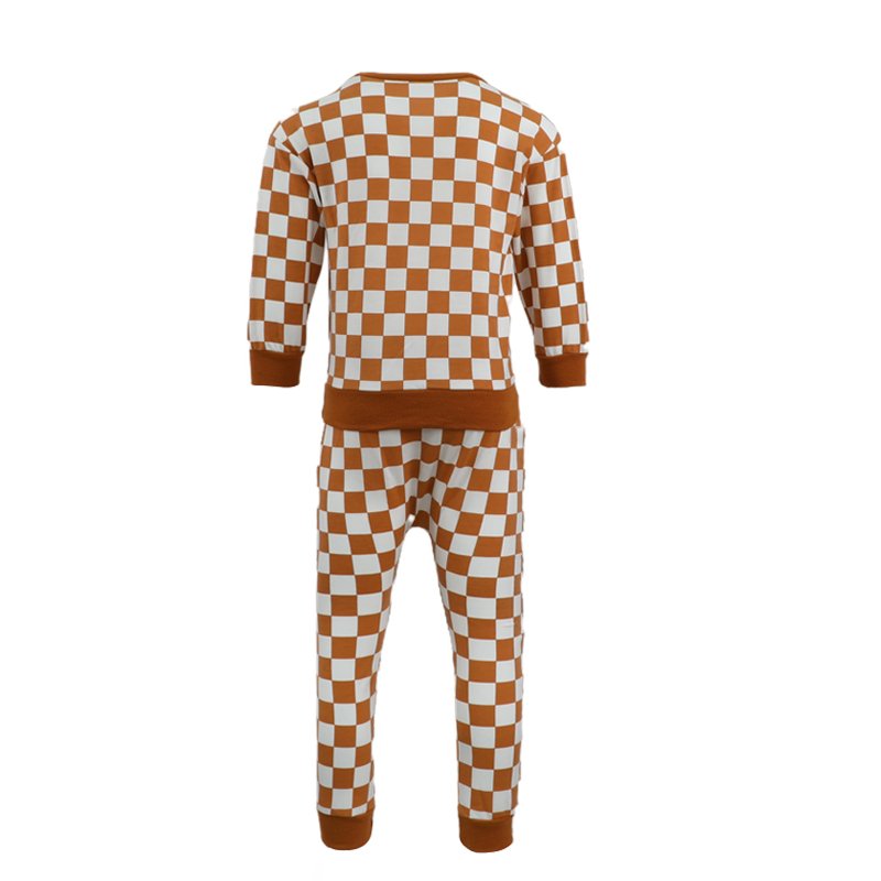 OEM Customizable Wholesale Boys Girls Checkered Baby Clothing Set Long Sleeve Retro Outfit Clothes