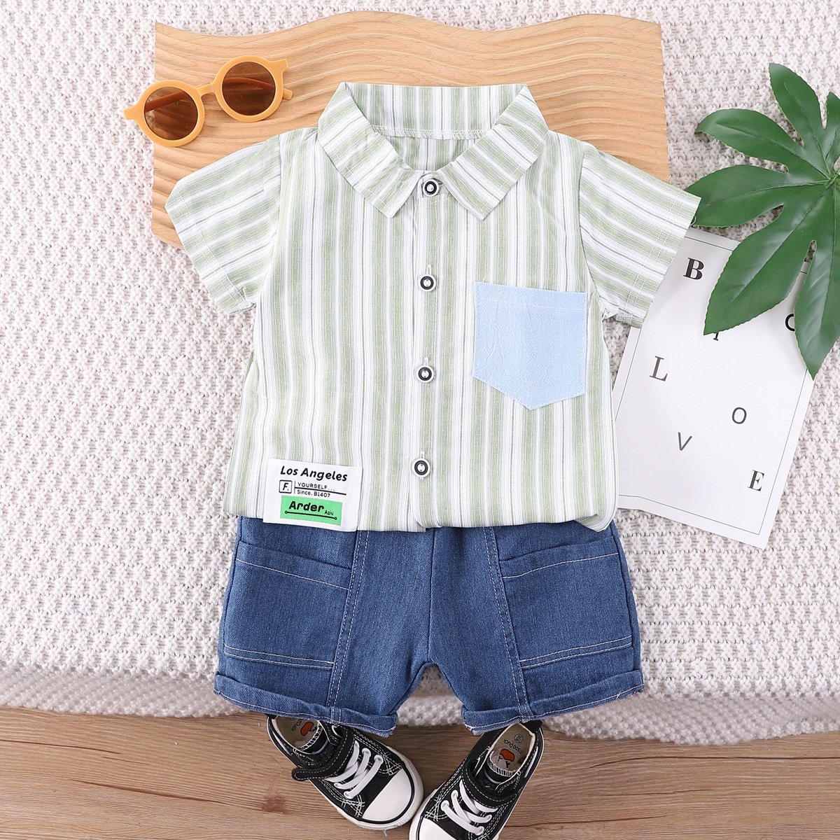Baby Boy Summer Striped Design Shirt Denim Shorts Jeans Toddler Kids Clothing Two Piece Sets Children Clothes Outfit