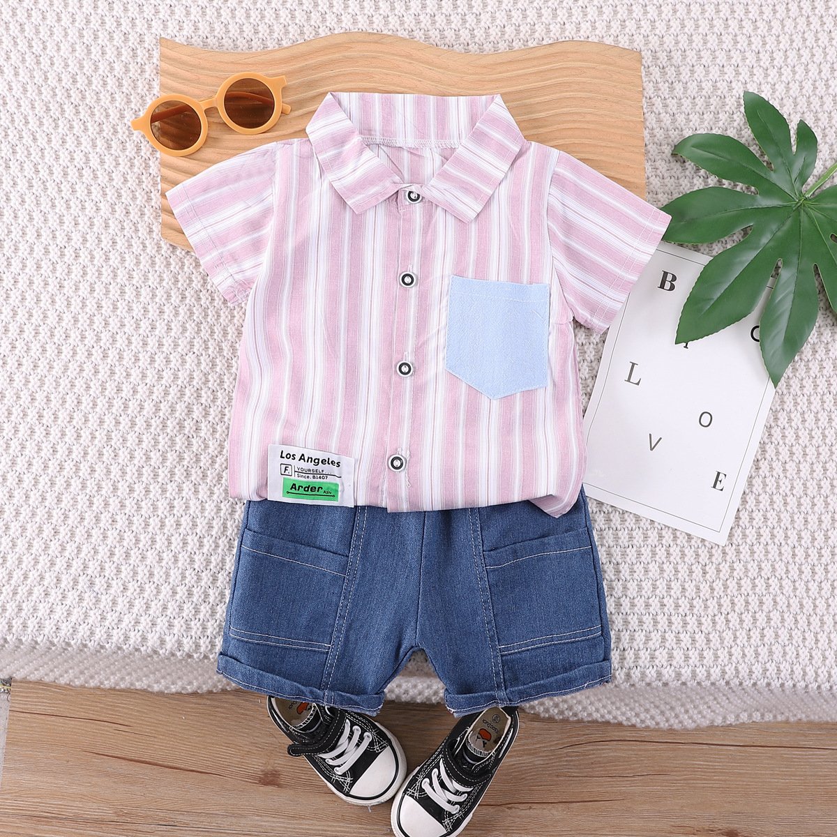 Baby Boy Summer Striped Design Shirt Denim Shorts Jeans Toddler Kids Clothing Two Piece Sets Children Clothes Outfit
