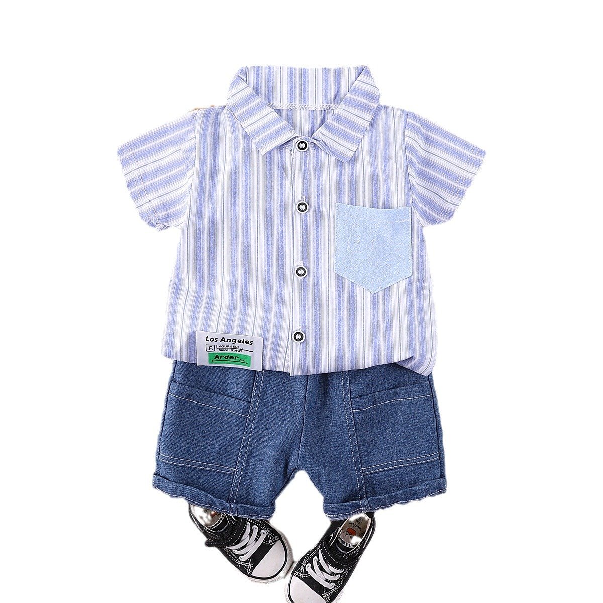 Baby Boy Summer Striped Design Shirt Denim Shorts Jeans Toddler Kids Clothing Two Piece Sets Children Clothes Outfit