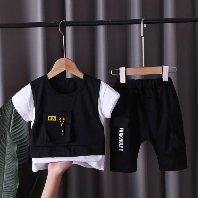 2024 New Children Cotton Clothes Summer Baby Patchwork T Shirts Shorts Pants 2Pcs Infant Kids Tracksuits Boys Clothing Sets