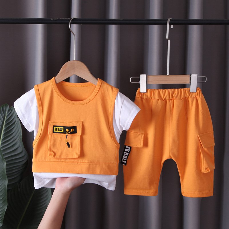2024 New Children Cotton Clothes Summer Baby Patchwork T Shirts Shorts Pants 2Pcs Infant Kids Tracksuits Boys Clothing Sets