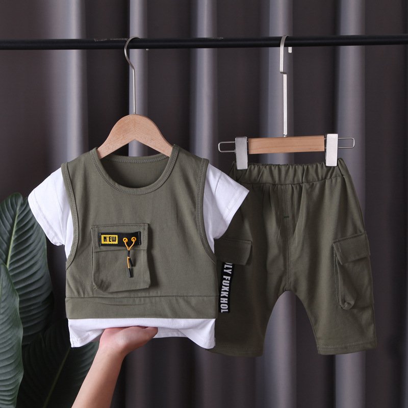 2024 New Children Cotton Clothes Summer Baby Patchwork T Shirts Shorts Pants 2Pcs Infant Kids Tracksuits Boys Clothing Sets