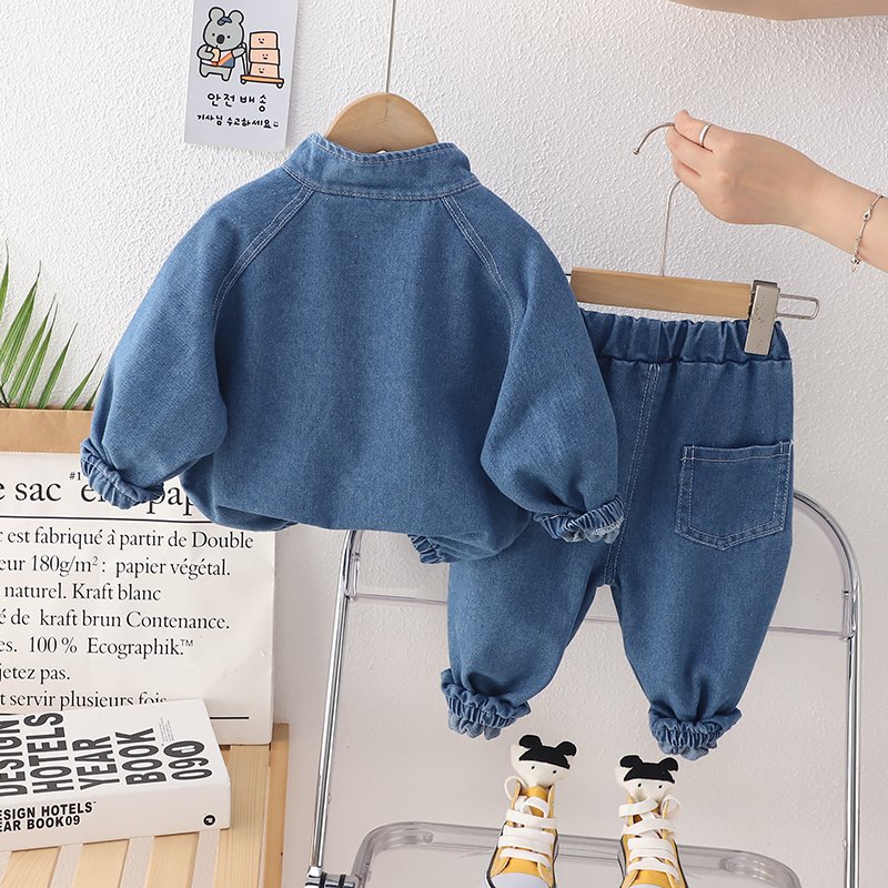 Children Fall 2024 New Arrivals Boys Clothing Set Sports Suit Half Zip Cowboy Hoodie Denim Pants Baby Tracksuits Kids Outfits