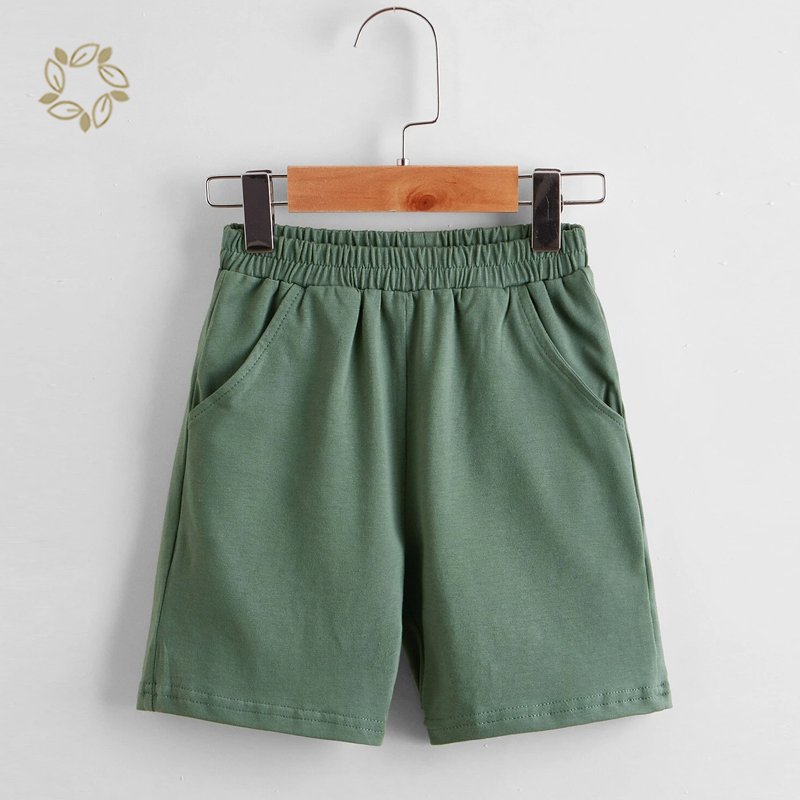 Eco-friendly kids boys clothing sets Boys Drop Shoulder Solid Top & Track Shorts Set Organic cotton Boys t shirt and shorts