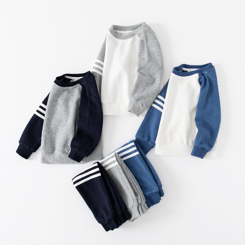 Children's set 2023 autumn new boy sleeved striped hoodie baby two sets spring and autumn clothing