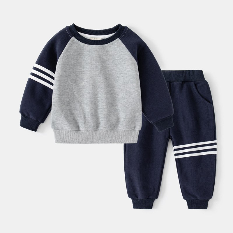 Children's set 2023 autumn new boy sleeved striped hoodie baby two sets spring and autumn clothing