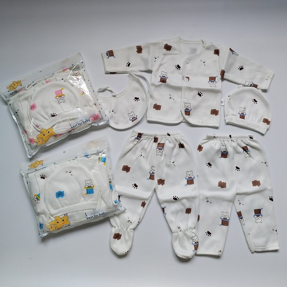 5 Piece Newborn Essentials Baby Boy Cozy Layette Gift Set 0-3 Month Unisex Branded Clothes Cute Baby Boy Clothing Gift Set