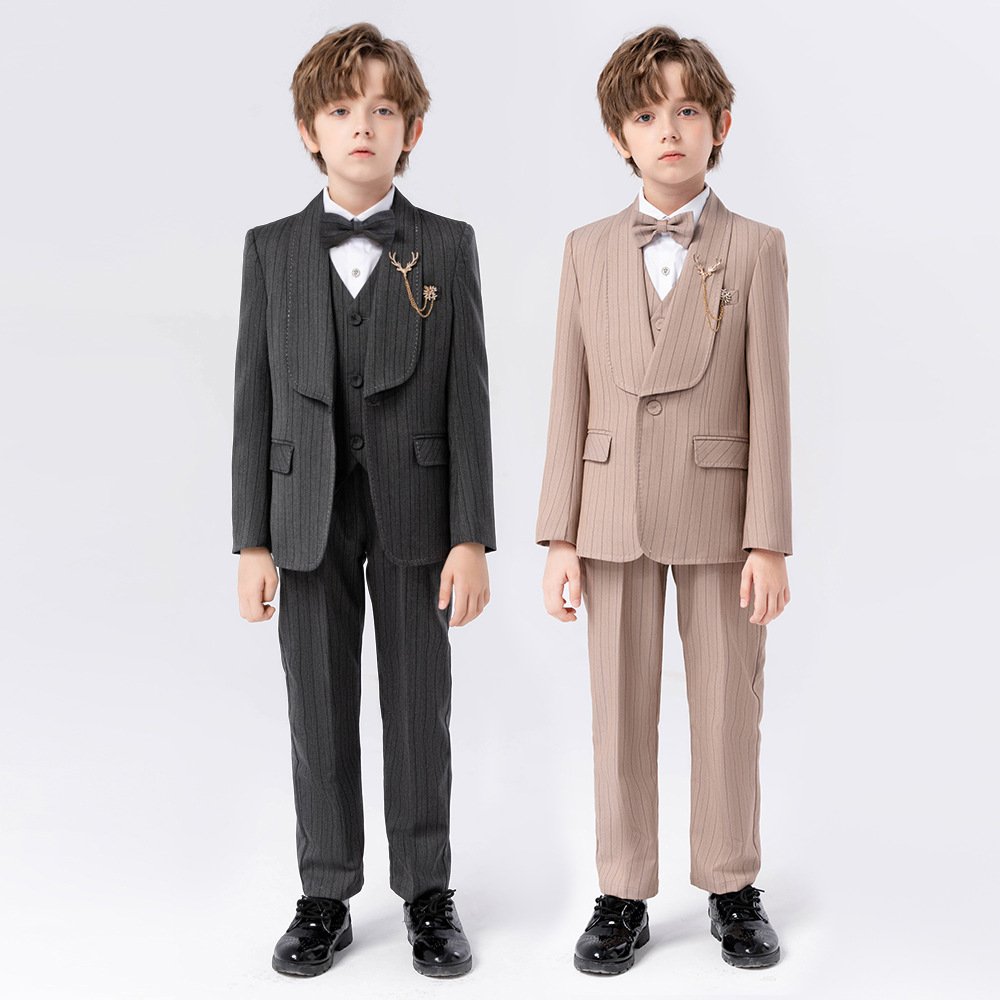 Children's Set Suit Autumn And Winter Striped Handsome Boys' Suit British Style Boy Piano Host Chorus Performance Dress