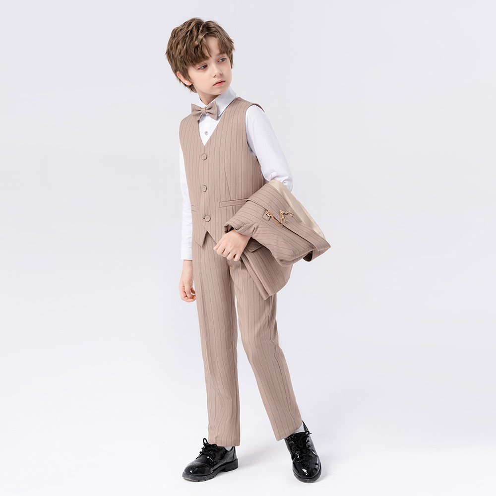 Children's Set Suit Autumn And Winter Striped Handsome Boys' Suit British Style Boy Piano Host Chorus Performance Dress