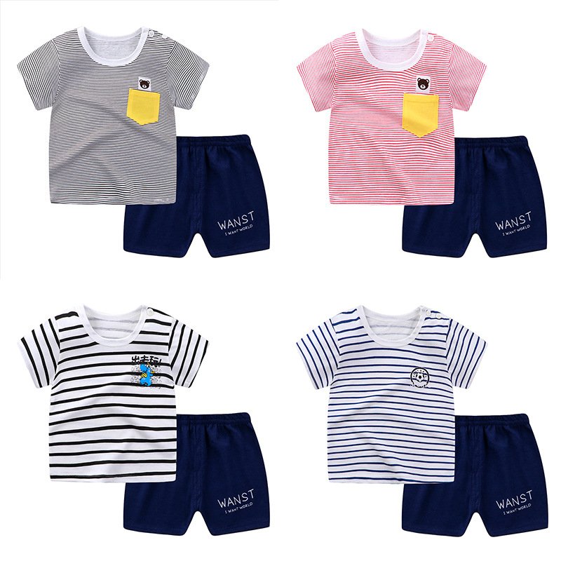 New Wholesale Price Summer Kids Baby Short Sleeves Pants Suits Boys Clothes Sets Girls Clothing Set