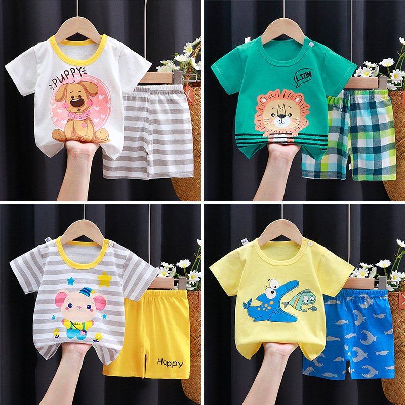 New Wholesale Price Summer Kids Baby Short Sleeves Pants Suits Boys Clothes Sets Girls Clothing Set