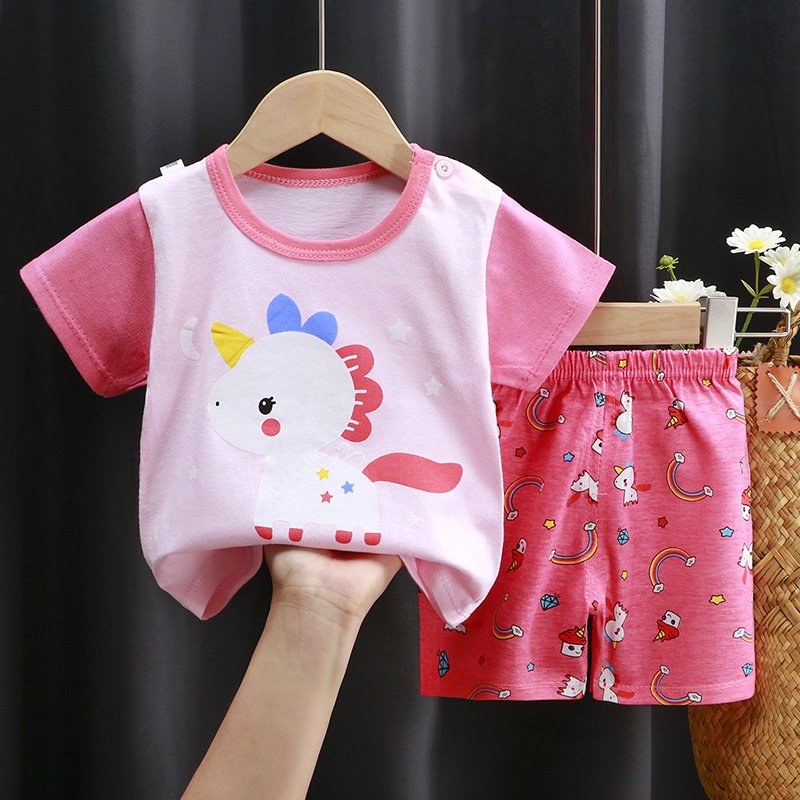 New Wholesale Price Summer Kids Baby Short Sleeves Pants Suits Boys Clothes Sets Girls Clothing Set