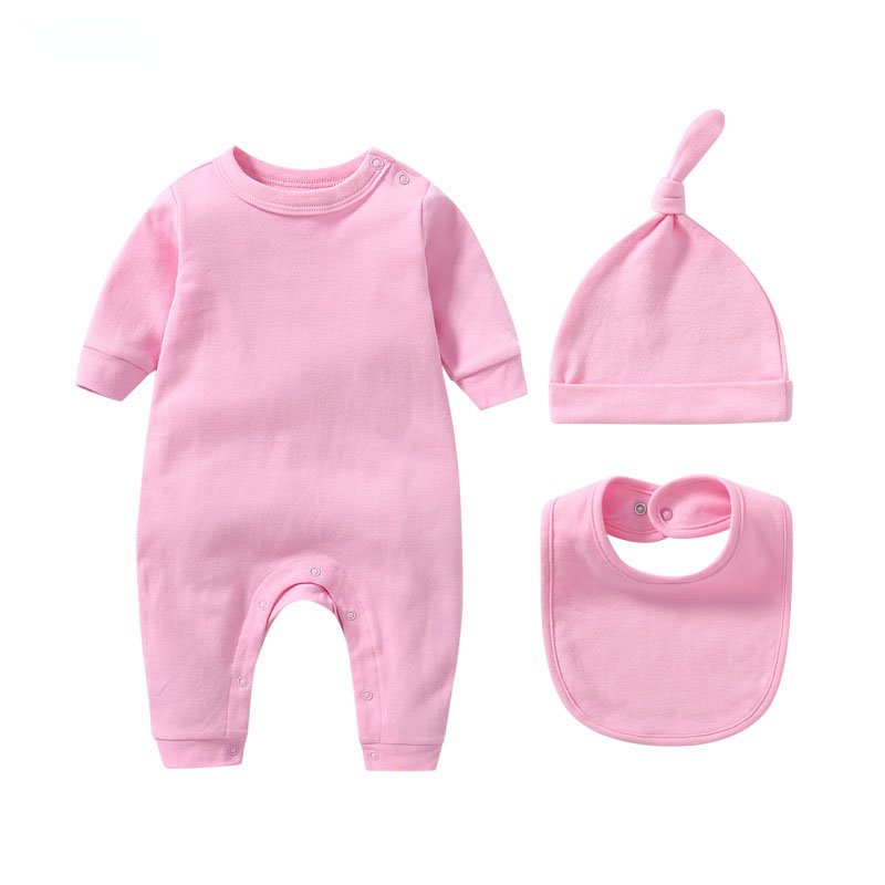 Custom Logo Organic Cotton Newborn Baby Clothes Romper Solid Color Mittens Socks Hat Bibs Set Gift Baby Clothes For Boy Girl Set