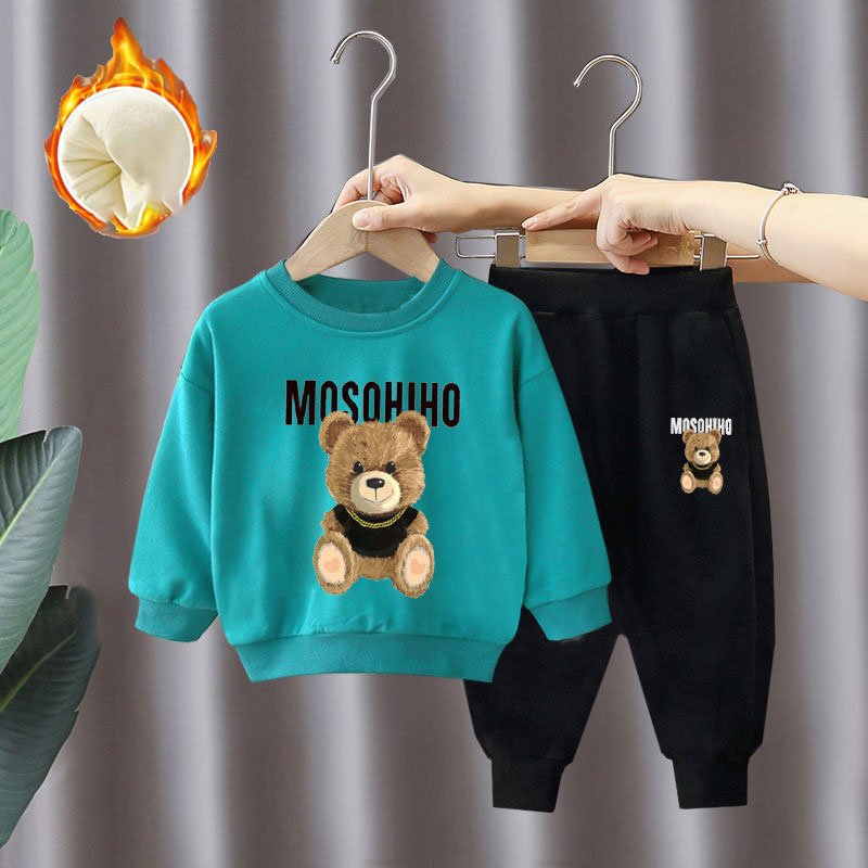 Children's Clothing Autumn Winter Colorful Boys Girls 2Pc Kids Clothes Boys Cartoon Print Thickened Sports Kids Clothes Boys