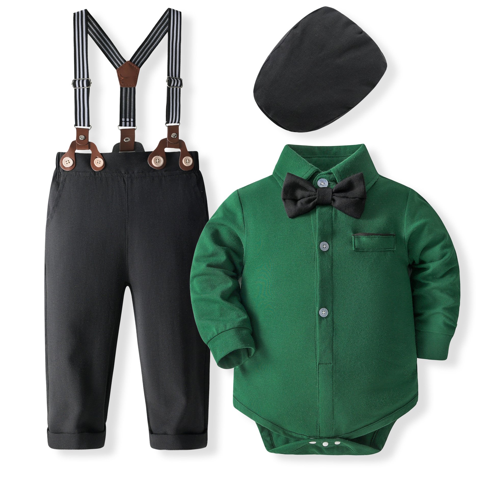 Custom Logo Baby Boy Clothes Bowtie Romper Shirt Suspender Pants Boy Clothing Sets 1st Birthday Formal Suit Children's Clothing