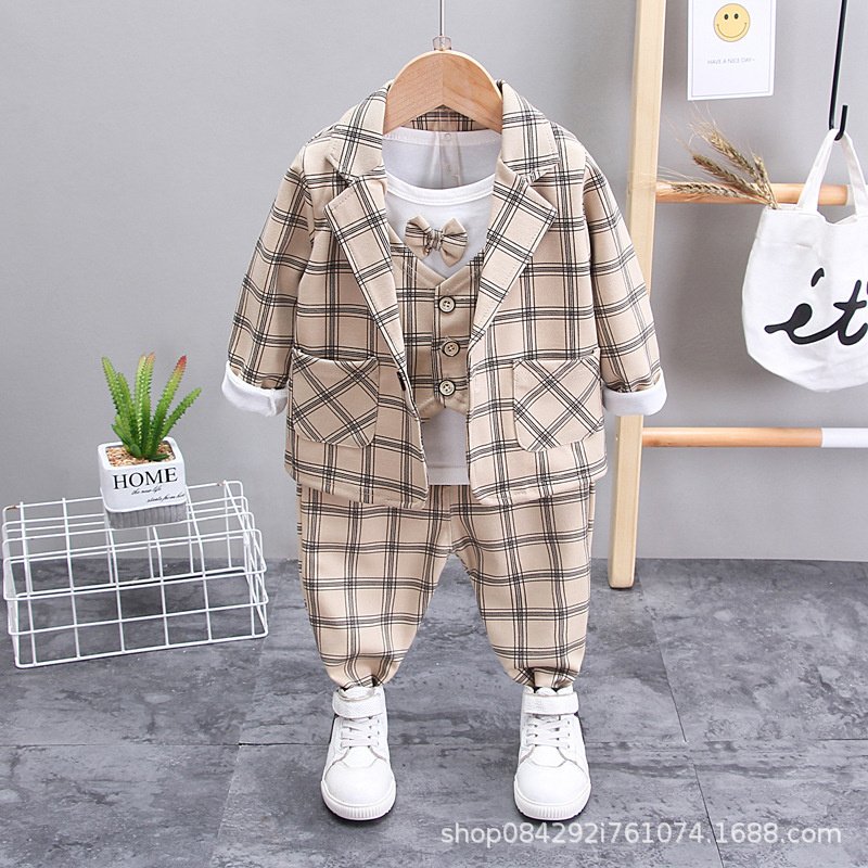 autumn long sleeve t shirt plaid coat pants 3 pieces suit fashion toddler boys boutique clothing sets