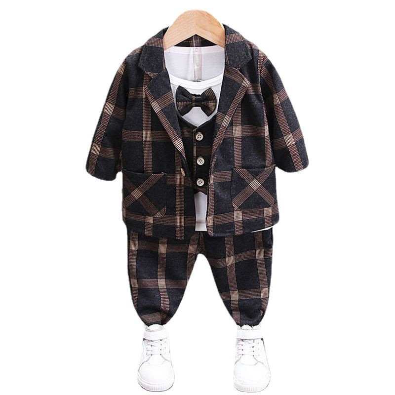 autumn long sleeve t shirt plaid coat pants 3 pieces suit fashion toddler boys boutique clothing sets