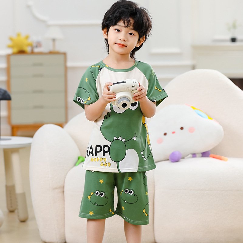 Wholesale low price children's pajamas 2024 Summer siblings Family clothing Short sleeve girls pajamas cartoon cotton pants