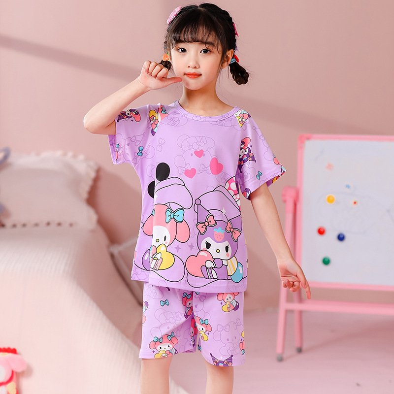 Wholesale low price children's pajamas 2024 Summer siblings Family clothing Short sleeve girls pajamas cartoon cotton pants