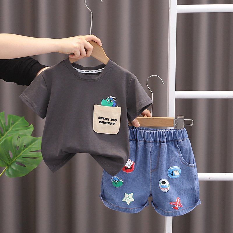 Cheap price summer t-shirt kids toddler matching outfit baby boy clothing sets 1 years