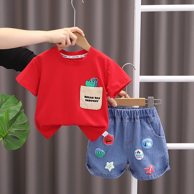 Cheap price summer t-shirt kids toddler matching outfit baby boy clothing sets 1 years