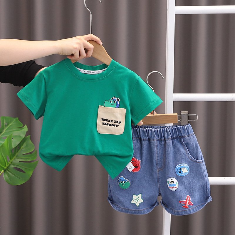 Cheap price summer t-shirt kids toddler matching outfit baby boy clothing sets 1 years