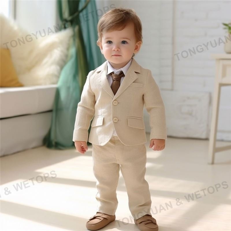 Custom Apparel Suits Baby Boy Costume Cotton Single Breasted Kids Blazers Boys Suits Set Formal Wedding Wear Children Clothing