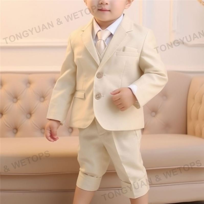 Custom Apparel Suits Baby Boy Costume Cotton Single Breasted Kids Blazers Boys Suits Set Formal Wedding Wear Children Clothing