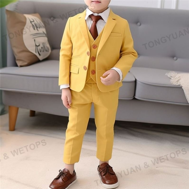 Custom Apparel Suits Baby Boy Costume Cotton Single Breasted Kids Blazers Boys Suits Set Formal Wedding Wear Children Clothing