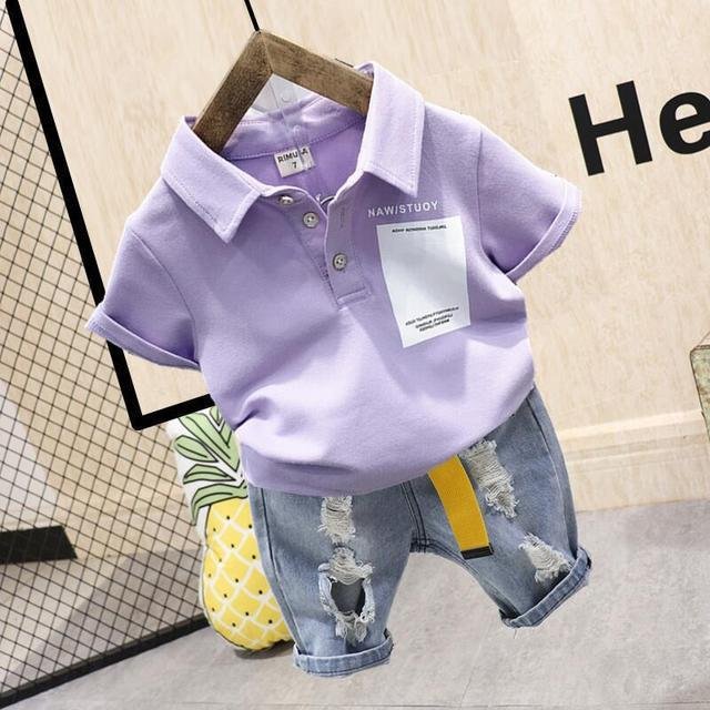 Fashion Children's Kids Clothing Boys Short Sleeve Summer Set 5-10 Years Jeans Big Two Piece Boutique Wholesale Denim Cotton