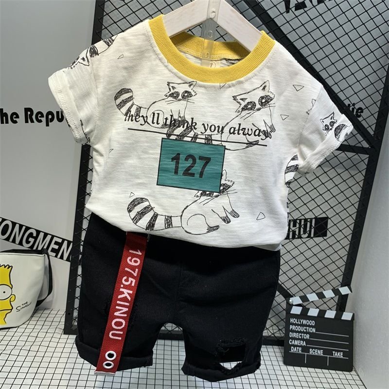 Fashion Children's Kids Clothing Boys Short Sleeve Summer Set 5-10 Years Jeans Big Two Piece Boutique Wholesale Denim Cotton