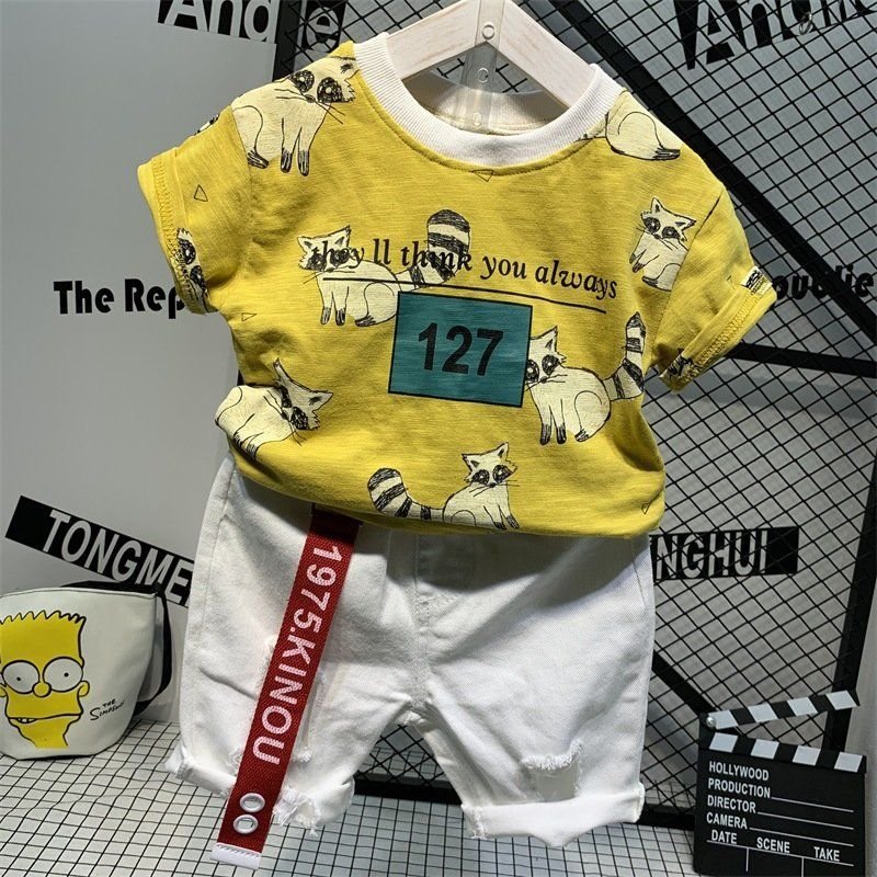 Fashion Children's Kids Clothing Boys Short Sleeve Summer Set 5-10 Years Jeans Big Two Piece Boutique Wholesale Denim Cotton