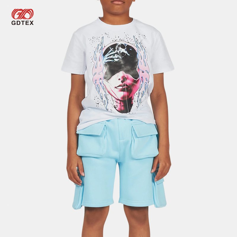 GDTEX Custom Professional OEM ODM Kid Streetwear Supplier High Street Kid T Shirt and Shorts 2pcs Boy Clothing Set