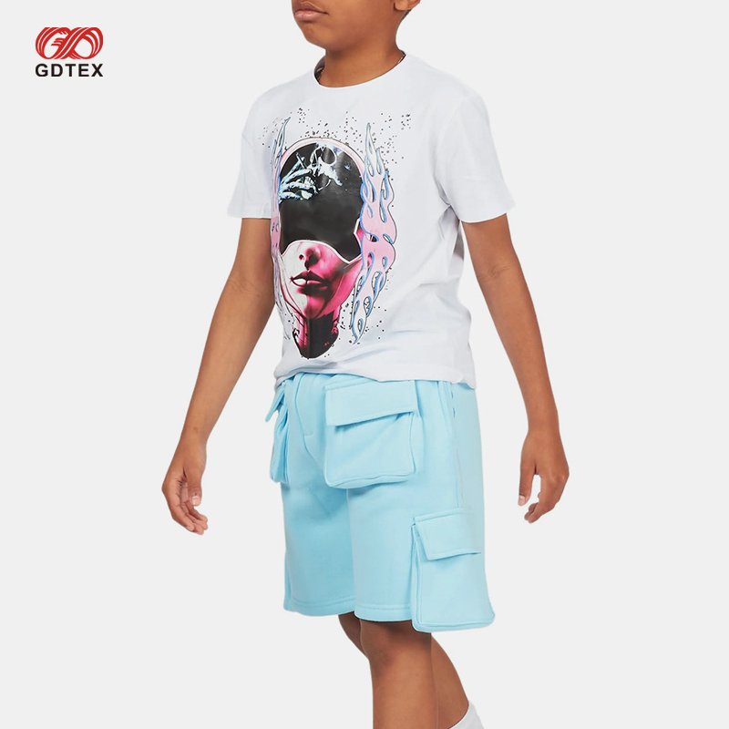 GDTEX Custom Professional OEM ODM Kid Streetwear Supplier High Street Kid T Shirt and Shorts 2pcs Boy Clothing Set