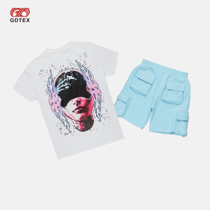 GDTEX Custom Professional OEM ODM Kid Streetwear Supplier High Street Kid T Shirt and Shorts 2pcs Boy Clothing Set