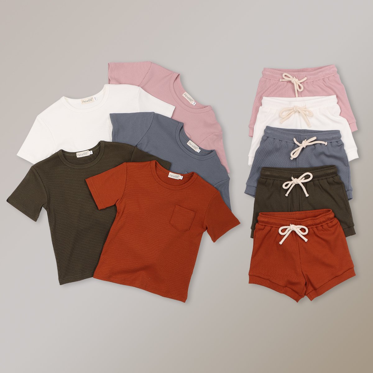 Custom Kids Shorts 2 piece Set baby bamboo ribbed short sleeve top and biker pants set Summertoddler boys clothing suits