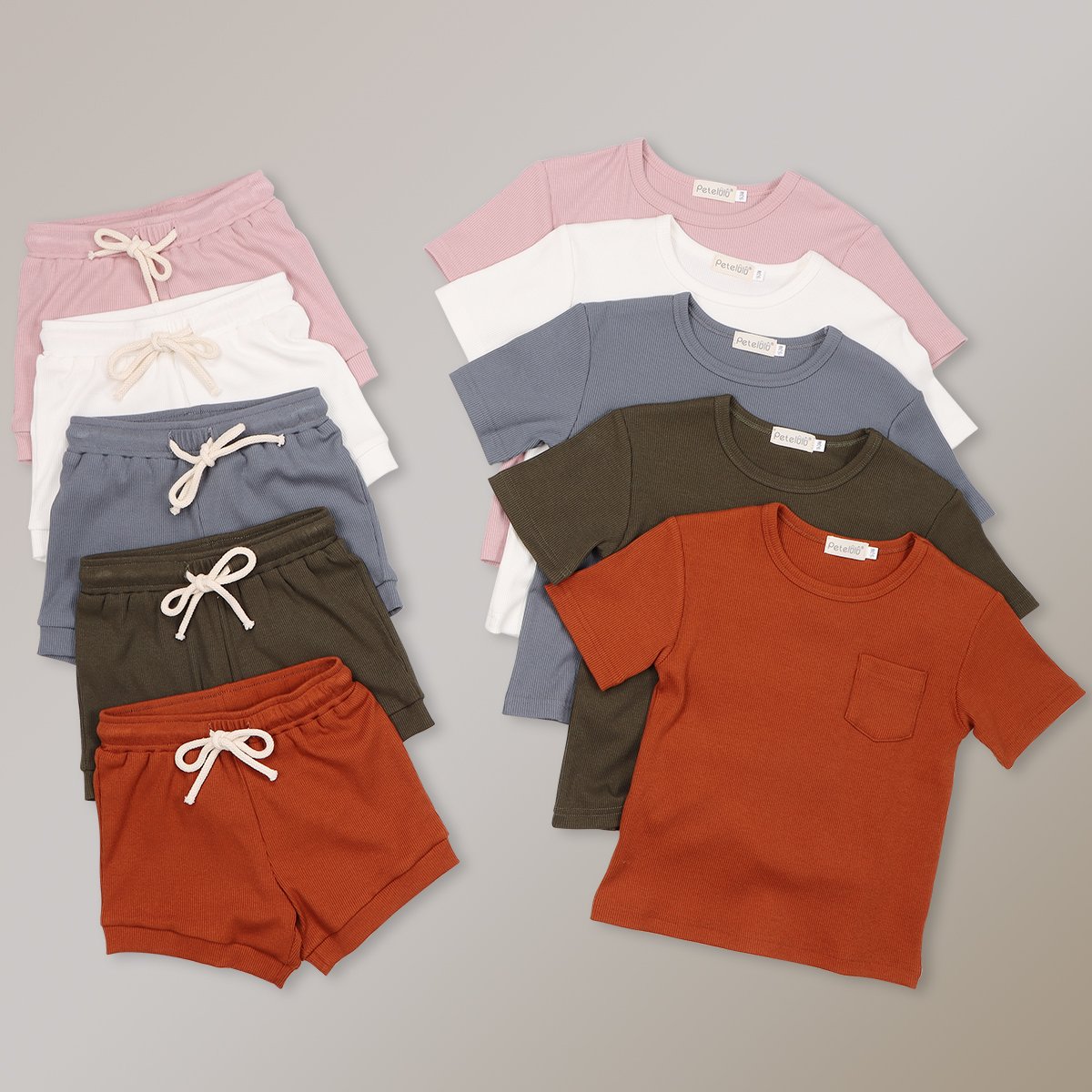 Custom Kids Shorts 2 piece Set baby bamboo ribbed short sleeve top and biker pants set Summertoddler boys clothing suits