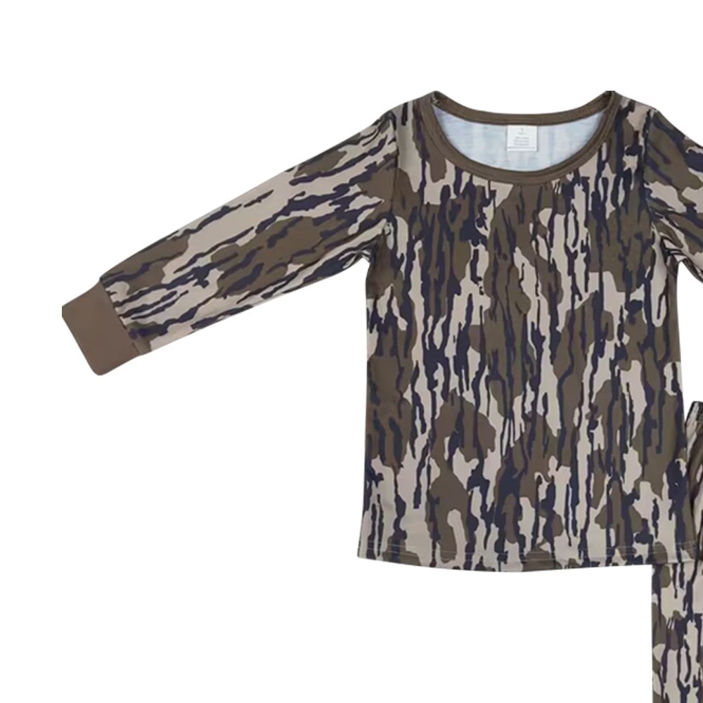 BLP0707 Modal Army Green Camo Cotton Crew Neck Long Sleeve Pants Pajamas Set Casual Western Style with Animal Pattern