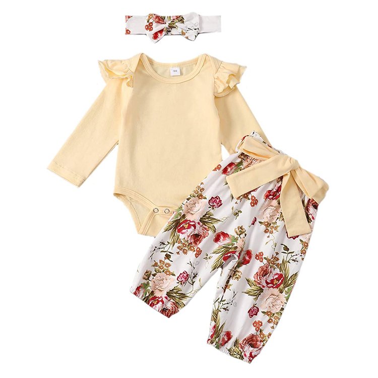 Customize Soft Cotton Floral Romper Spring Fall 3PCS Newborn Gift Set Baby Boy Clothes Set Baby Clothing Sets