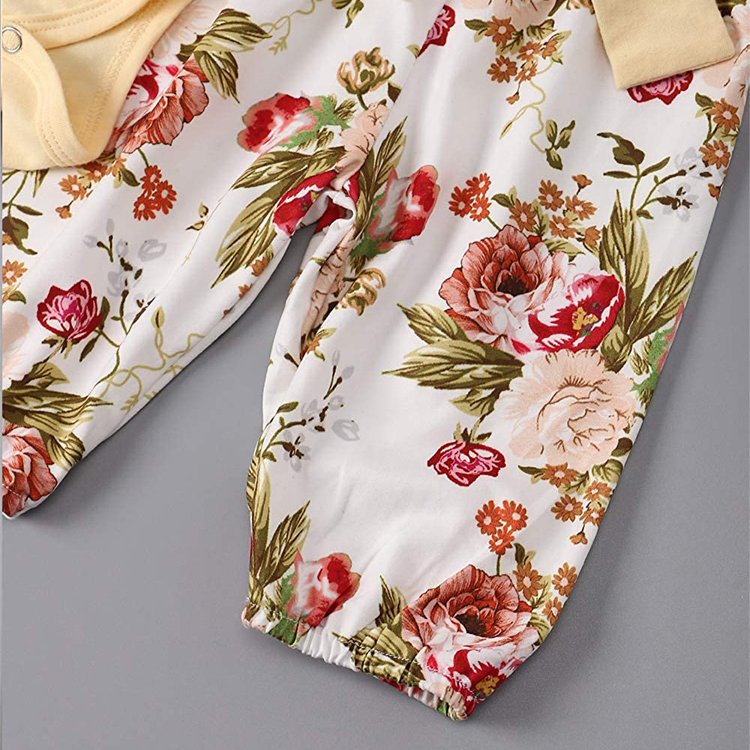 Customize Soft Cotton Floral Romper Spring Fall 3PCS Newborn Gift Set Baby Boy Clothes Set Baby Clothing Sets