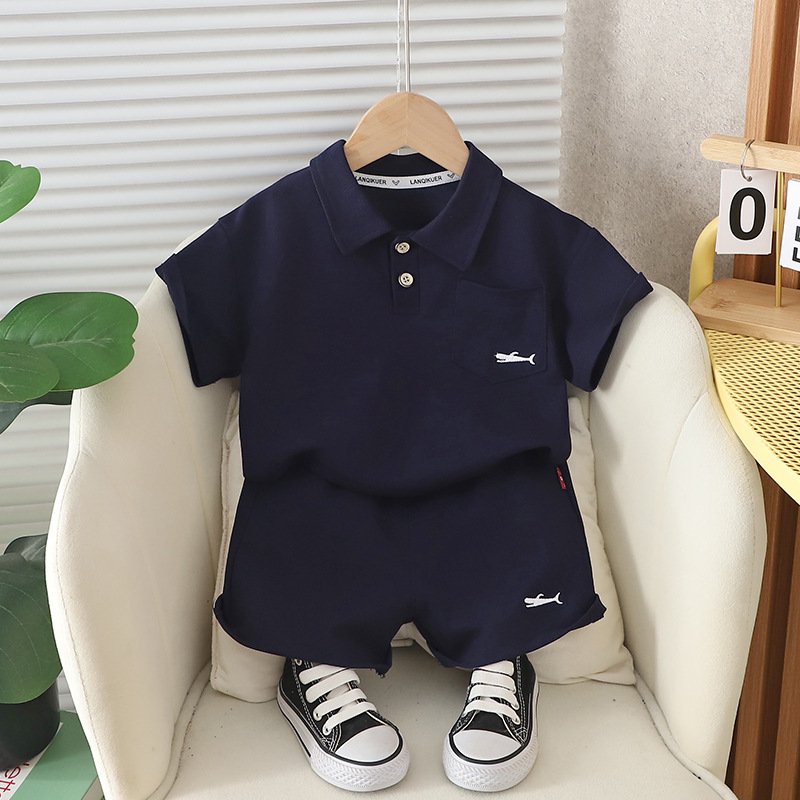 Casual Clothes For Kids Solid Color Minimalist Style Boys Suit Set Little Shark Embroidery Children's White T-Shirt