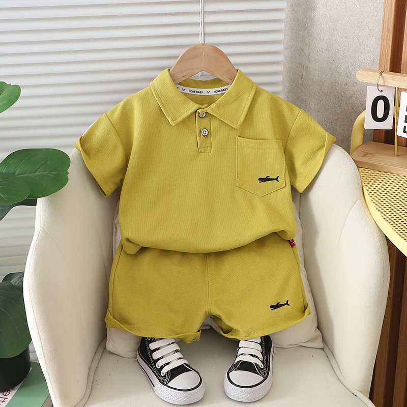 Casual Clothes For Kids Solid Color Minimalist Style Boys Suit Set Little Shark Embroidery Children's White T-Shirt